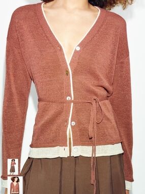 Zara Rust Knit Belted Cardigan Sweater